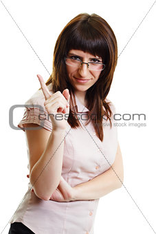 young attractive girl in glasses strict