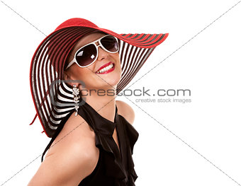 woman in red hat