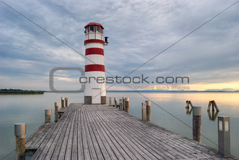 lighthouse at Lake Neusiedl at sunset
