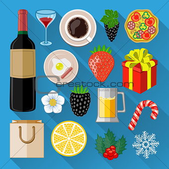 Food and drinks icons set. Flat design