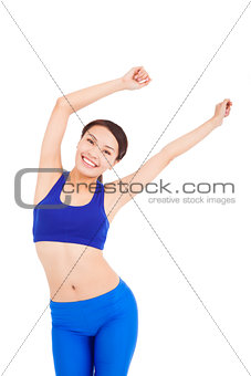 asian pretty woman make a waving arms pose