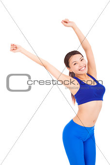 Beautiful woman make a waving arms pose