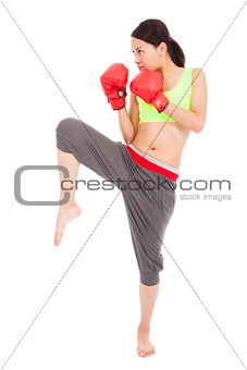 pretty woman with the red boxing gloves and pose