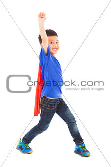 happy superhero kid hero raise hand