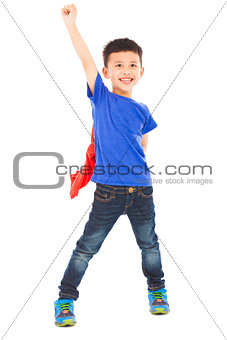 asian happy superhero kid hero raise hand