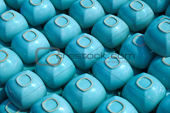 Blue square cups on shelve