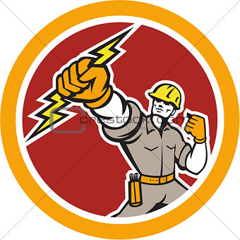 Electrician Wielding Lightning Bolt Circle Retro