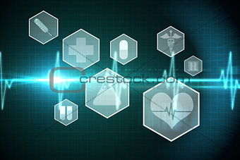 Medical icons in hexagons interface menu