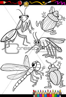 cartoon insects set for coloring book