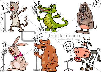 singing animals set cartoon illustration