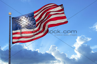 American flag on a blue sky