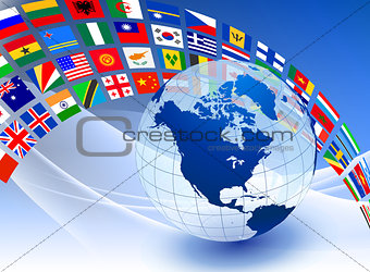 Globe with Flag Banner on Abstract Color Background