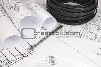 Electrical cable on the construction drawings