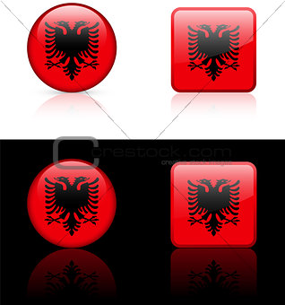 Albania Flag Buttons on White and Black Background