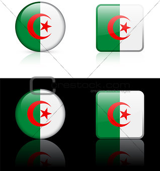 Algeria Flag Buttons on White and Black Background