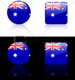 Australian Flag Buttons on White and Black Background