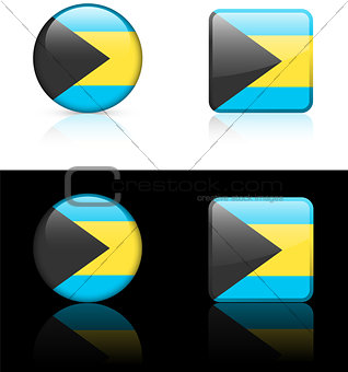 Bahamas Flag Buttons on White and Black Background