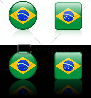 Brazil Flag Buttons on White and Black Background