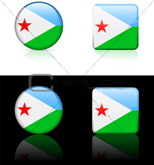 djibouti Flag Buttons on White and Black Background