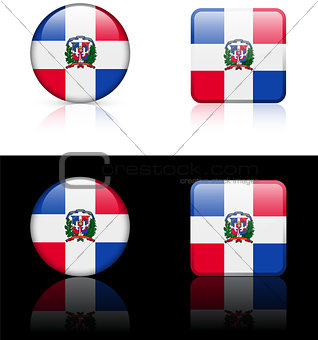 dominican republic Flag Buttons on White and Black Background