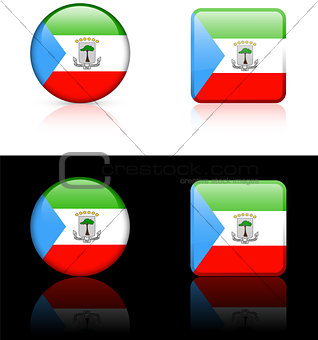equatorial guinea Flag Buttons on White and Black Background