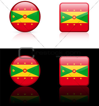 Grenada Flag Buttons on White and Black Background