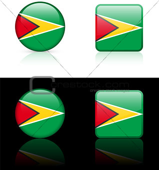 guyana Flag Buttons on White and Black Background