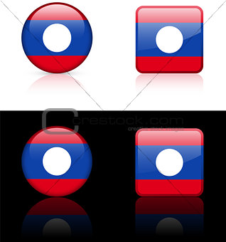 Laos Flag Buttons on White and Black Background