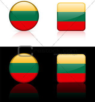 Lithuania Flag Buttons on White and Black Background