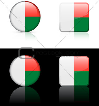 Madagascar Flag Buttons on White and Black Background