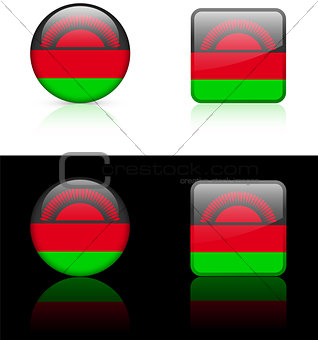 Malawi Flag Buttons on White and Black Background