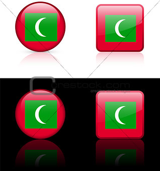 Maldives Flag Buttons on White and Black Background