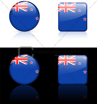 new zealand Flag Buttons on White and Black Background