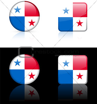 panama Flag Buttons on White and Black Background