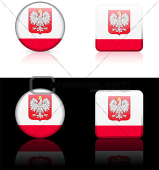 poland Flag Buttons on White and Black Background