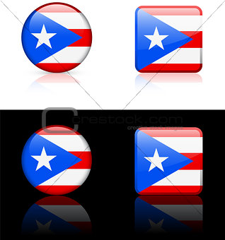 Puerto Rico Flag Buttons on White and Black Background