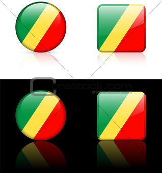Republic of Congo Flag Buttons on White and Black Background