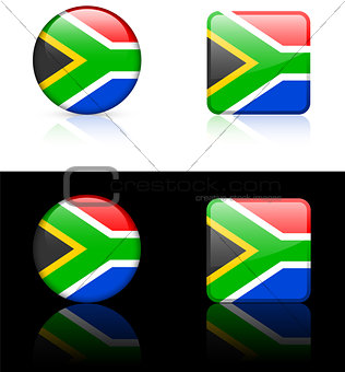 South Africa Flag Buttons on White and Black Background