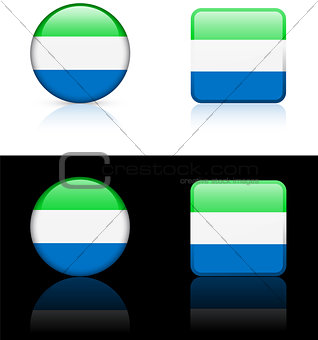 Sierra Leone Flag Buttons on White and Black Background
