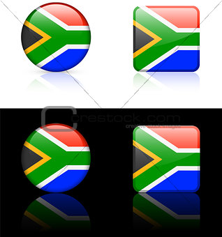 South Africa Flag Buttons on White and Black Background