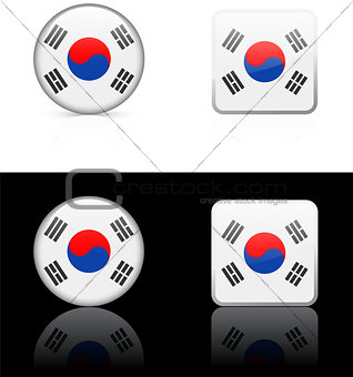 south Korea Flag Buttons on White and Black Background