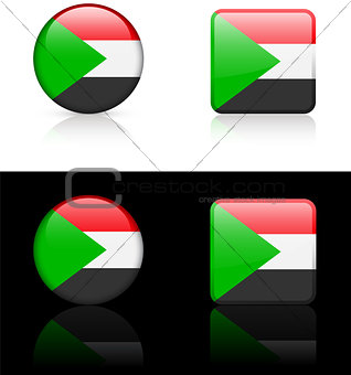 Sudan Flag Buttons on White and Black Background