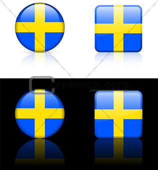 Sweden Flag Buttons on White and Black Background