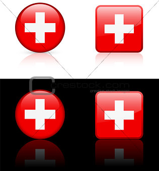 swiss Flag Buttons on White and Black Background