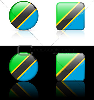 Tanzania Flag Buttons on White and Black Background