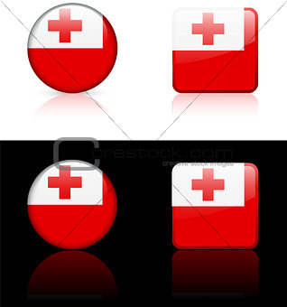 Tonga Flag Buttons on White and Black Background