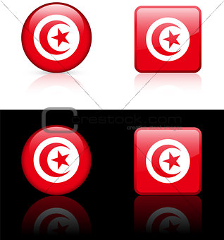 Tunisia Flag Buttons on White and Black Background