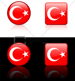 Turkey Flag Buttons on White and Black Background