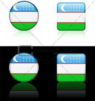 uzbekistan Flag Buttons on White and Black Background