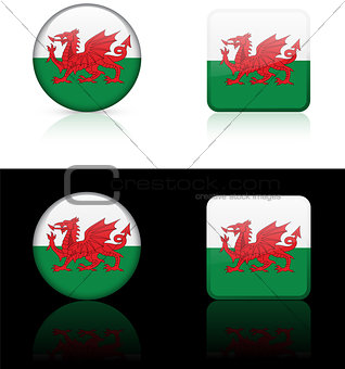 Wales Flag Buttons on White and Black Background